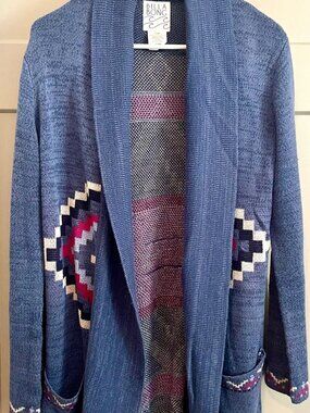 Medium Billabong Aztec Knit Cardigan, Blue